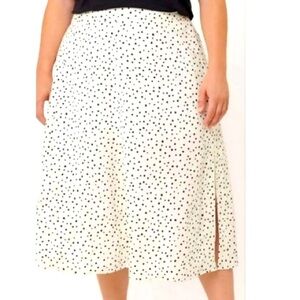 Loft skirt midi black and white polka dot linen blend midi 24 plus size office